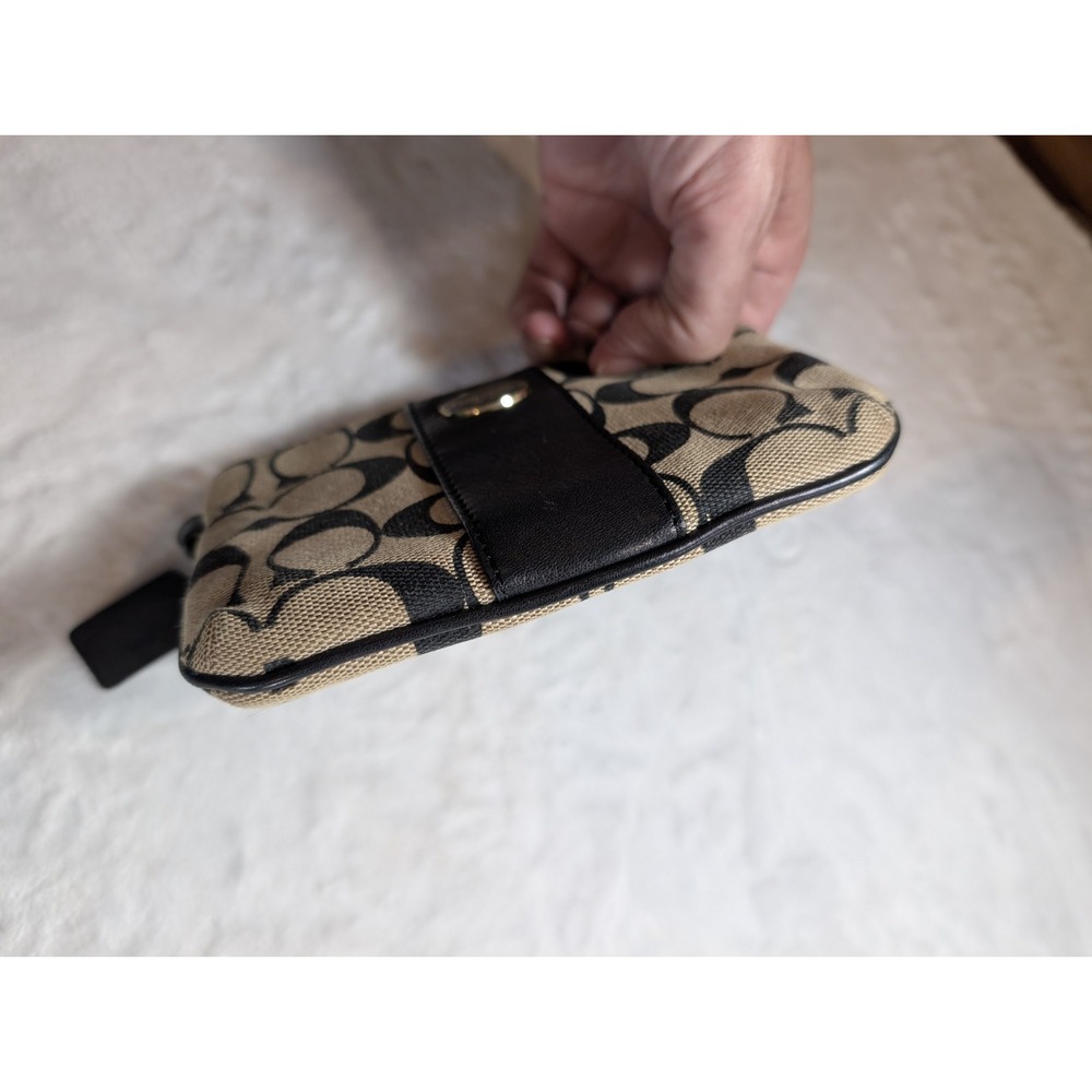 Coach Signature Jacquard Wristlet – Black & Khaki Tan Canvas - Picture 10 of 10